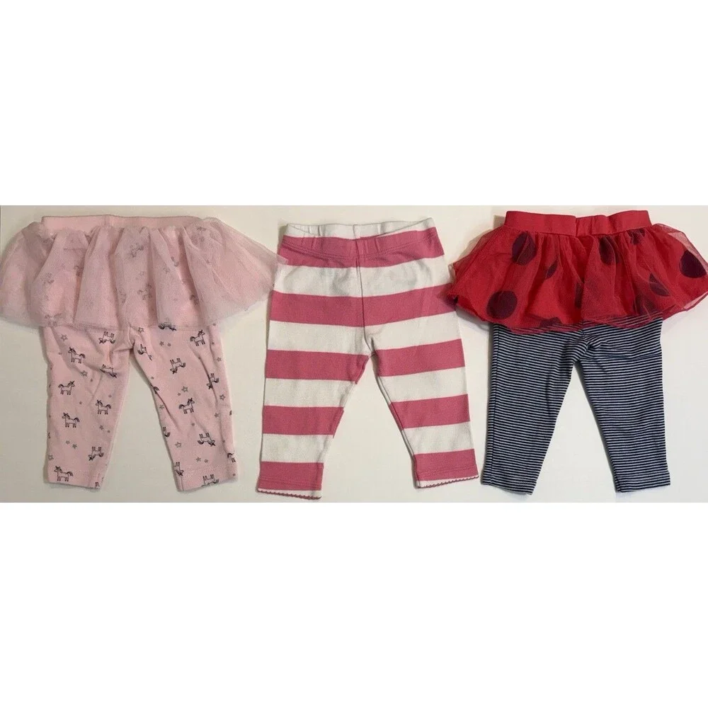 Carter’s Baby Girl Leggings Bundle 6M – 3 Pairs Skirted Pants Whale Unicorns